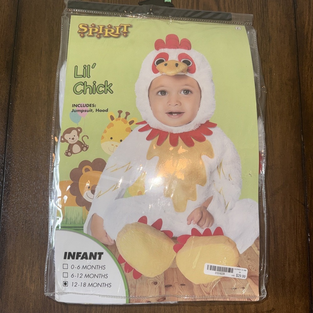 Spirit Lil' Chick Infant Halloween Costume Size 12-18 Months Jumpsuit & Hood NIP